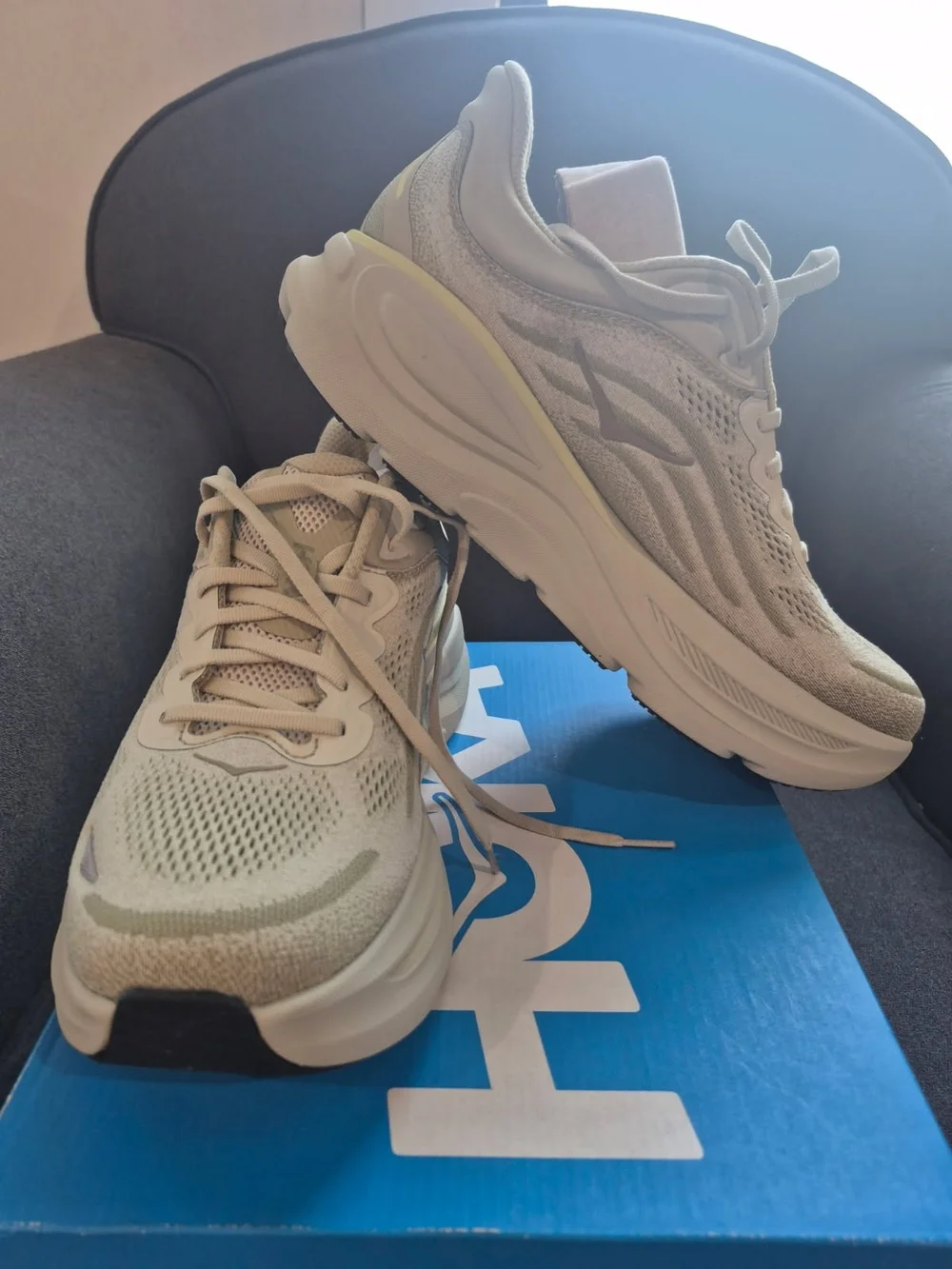 Hoka Men's Beige and Light Green Sneakers